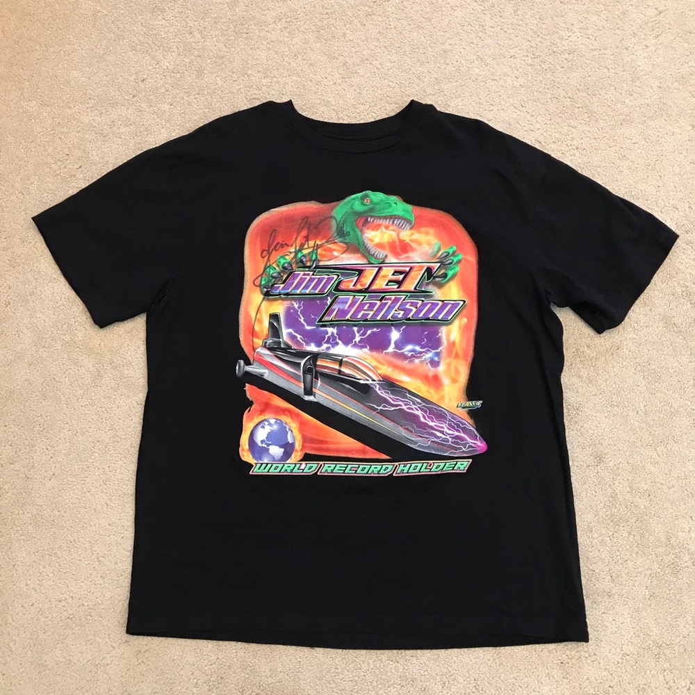 Jimmy Jet Neilson World Record Jet Car Racer Graphic Tee Mens XL Black Signed